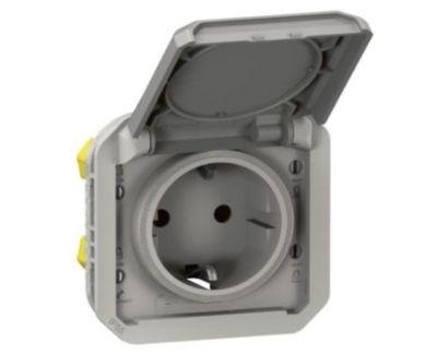 Розетка 2К+З с землением винтовая IP55 механизм, серый - Legrand 069571L - Plexo New