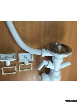 Сифон комб. универс. GRAND Белый САНПЛАСТ ЭКОНОМ 3 1/2" c 2 носиками, круглым и прямоугольным переливом