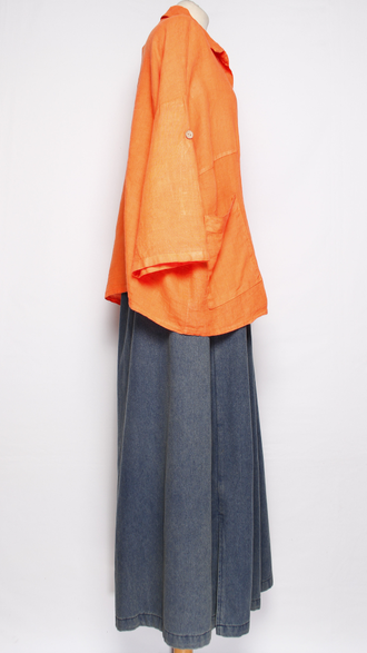 РУБАШКА-жакет ЛЁН "КИМОНО КАРМАН" апельсин до р.54