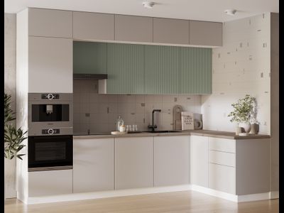 Кухня модульная "Микс" ЛДСП-кашемир, Рейка-эвкалипт MF12 (БТС)