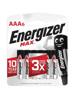 Батарейки КОМПЛЕКТ 6 шт., ENERGIZER Max, AAA (LR03, 24А), алкалиновые, мизинчиковые, блистер, E301532701