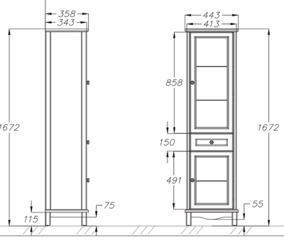 Пенал Opadiris Омега 45 слоновая кость, правый