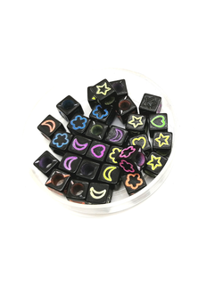 Бусины пластиковые фигурные, 8 мм кубик черный