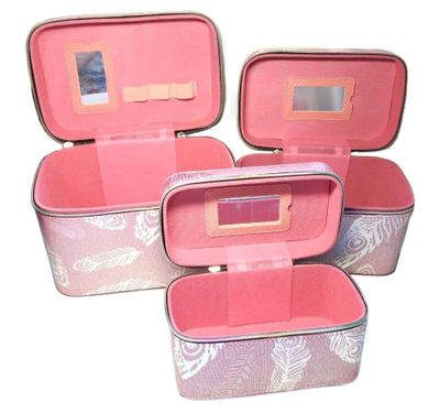Набор Шкатулок для хранения косметики, 3шт, Цвет Розовый, Голубой, Серебро