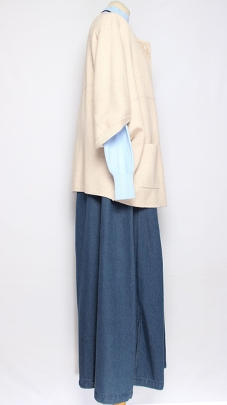 Жилет кимоно на пуговицах "ЧЕРЕПАХА" джинс, св.бежевый, бежевый до р.56