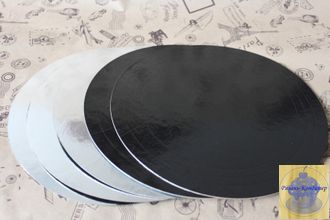 Подложка для торта усиленная 1,5 мм, d26 см серебро/черная