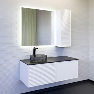 Тумба-умывальник "Геленджик-120" белый матовый со столешницей калакатта блэк, с раковиной COMFORTY CF21001