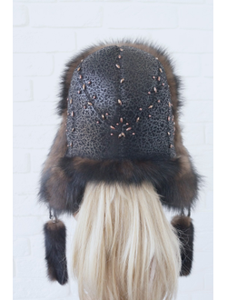 Ушанка "Полярная звезда" цвет черно-коричневый + тоффи