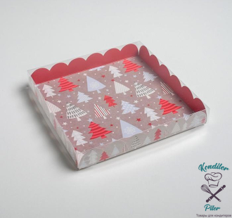 Коробка для кондитерских изделий с PVC крышкой «Ёлочки», 21 × 21 × 3 см