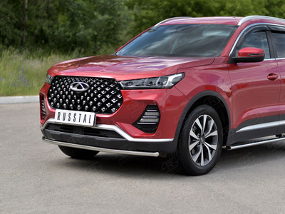 Защита переднего бампера d42 секции Chery Tiggo 7 Pro 2020-