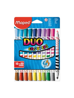 Фломастеры двухсторонние MAPED (Франция) "Color'peps Duo", 10 штук, 20 цветов, 1 мм, смываемые, 847010