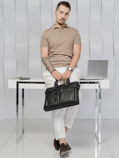 Кожаная мужская сумка Talponera black (арт. 5019-01)