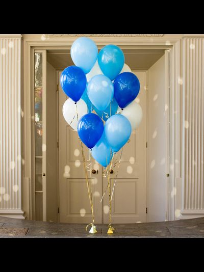 15 ГЕЛИЕВЫХ ШАРОВ "Белый/Голубой/Синий"