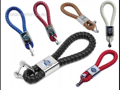 Брелок кожаный плетеный ремешок с логотипом VOLVO (коричневый)