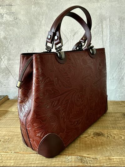 Женская форматная сумка из натуральной кожи, цвет бордовый, Vera Pelle. Арт.026809