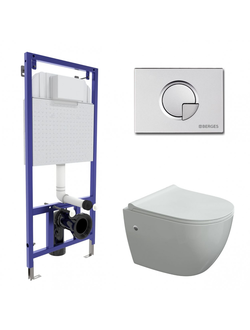 Комплект BERGES: инсталляция NOVUM, кнопка R2 матовый хром, унитаз OKUS, сиденье дюропласт Toma Slim SO, микролифт, быстросъем