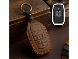 Коричневый чехол для ключа Toyota Alphard 3, Vellfire 2 (2015+) с 6 кнопками. Натуральная кожа.