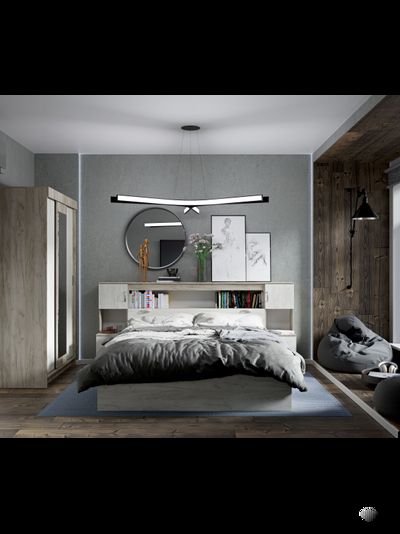 Бася (Басса) КР 552 кровать с закроватным модулем Крафт белый/Крафт серый (с настилом)