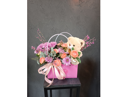 Сумочка "Цветы+Мишка"