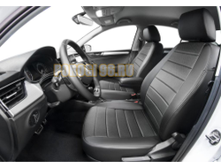 Чехлы экокожа RIVAL задняя спинка 40/60, рисунок Строчка для Volkswagen Polo VI лифтбек (комплектации с задним подлокотником) 2020-