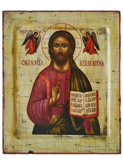 Господь Вседержитель (Спаситель) с образами Святых Архангелов Гавриила и Михаила. Рукописная икона.