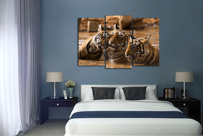 Модульная картина "Тигры в воде"