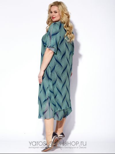 Шифоновое платье А-силуэта с принтом зеленый зигзаг