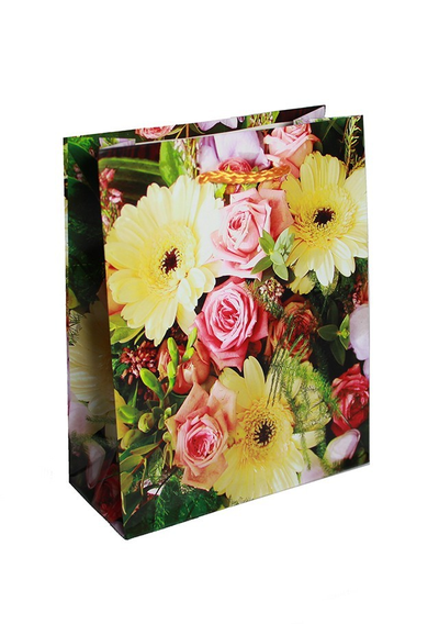 Пакетик подарочный Цветы 14х20х7см (микс)