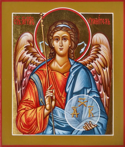 Ангел-Хранитель. Рукописная икона 9х10,5см в киоте.