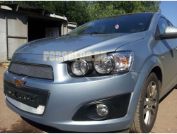 Защита радиатора Chevrolet Aveo 2012- chrome верх