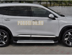 Пороги алюминиевые "Сити" РусСталь для Hyundai Santa Fe 2021-2024