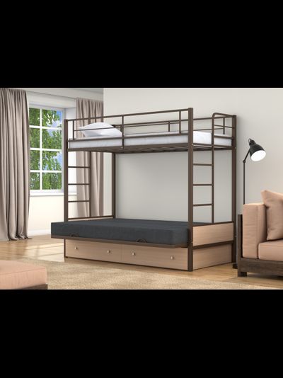 Двухъярусная кровать-диван Дакар 1 Коричневый (вставки Дуб молочный)