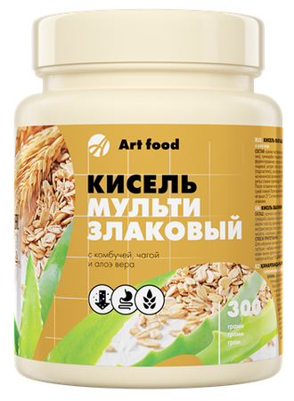 КИСЕЛЬ МУЛЬТИЗЛАКОВЫЙ С КОМБУЧЕЙ, ЧАГОЙ И АЛОЭ ВЕРА   (300 Г)
