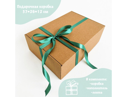 Подарочная коробка GILEV 37х26х12см с наполнителем и зелёной лентой