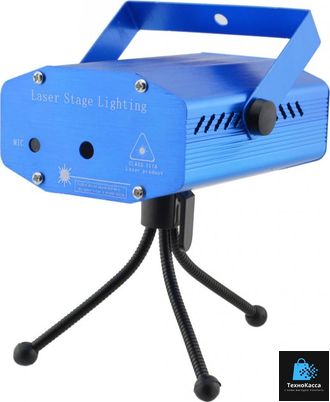 Лазерный проектор, стробоскоп, диско лазер UKC HJ06 6 в 1 c триногой Blue