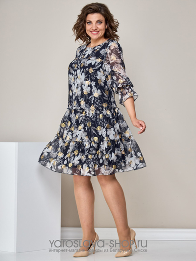 Шифоновое женское платье в черном цвете с цветочным принтом