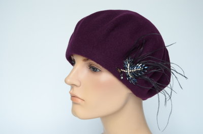 Фетровый берет с перьями Vizio Италия 1011 BL сливовый