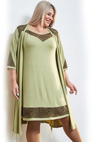 Изящный домашний комплект (халат+ночная сорочка) Арт. 1300 (цвет зеленый) Размеры 52-70