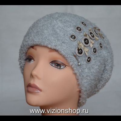 Вязаная шапка с пуговицами женская Италия Vizio 6193 светло - серая
