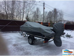 Тент на лодку ВОЛЖАНКА 46 FISH - 2020 ( с кринолинами без лееров на носу)