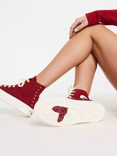 Текстильные бордовые Кеды Converse Valentines Day с сердечками  A03931C