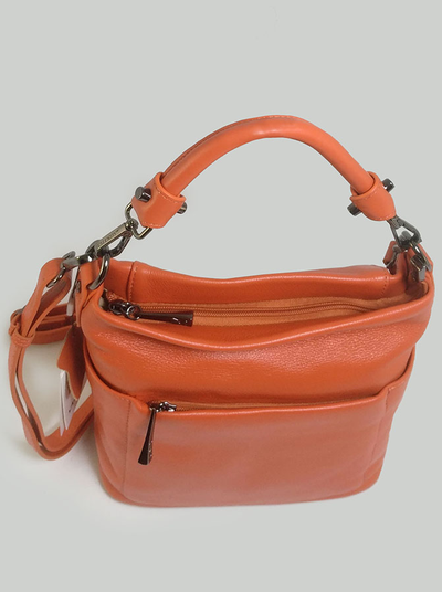 (АРТИКУЛ: 10053/2) СУМКА ЖЕНСКАЯ НЕБОЛЬШАЯ, НАТУРАЛЬНАЯ КОЖА, ОРАНЖЕВАЯ, С РУЧКОЙ И ПЛЕЧЕВЫМ РЕМНЕМ