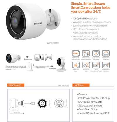 Samsung SmartCam, уличная IP WiFi/LAN видеокамера с DVR, Full HD 2 Mp