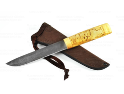 Нож из дамасской стали «Якутский Большой» с рукоятью из карельской березы