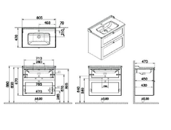 Модуль с классической раковиной, Vitra Root Classic, 80 см, 2 ящика, матовый серый, 68871
