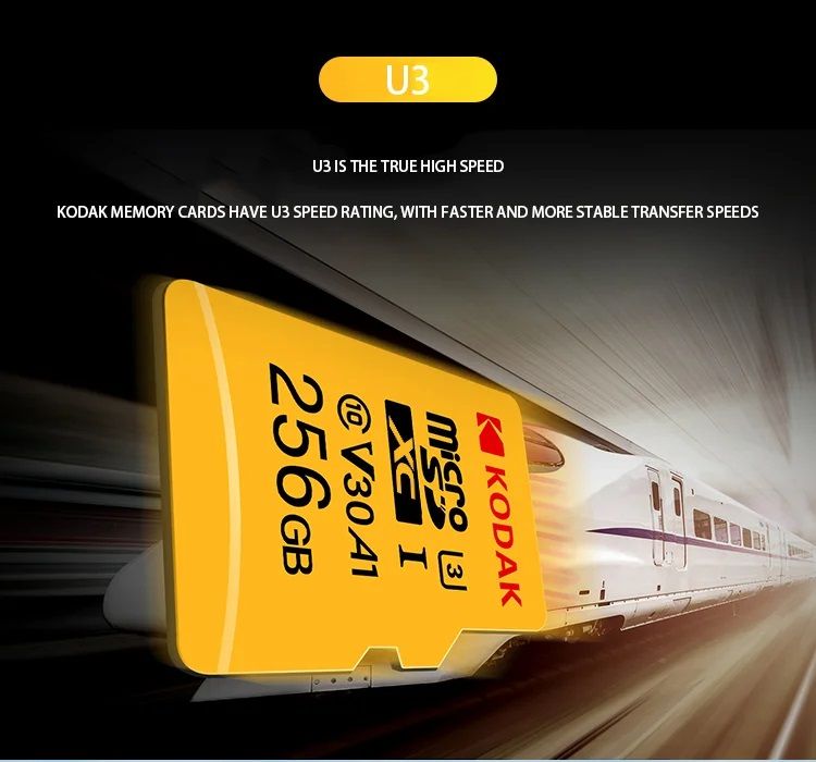 Карта памяти Kodak Micro SD, класс 10, UHS-1 U3 V30 A1 на 256 ГБ, чтение 60 МБ/с, запись данных 30 М