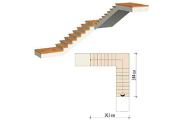 Г-образная двухмаршевая железобетонная лестница с промежуточной одной площадкой