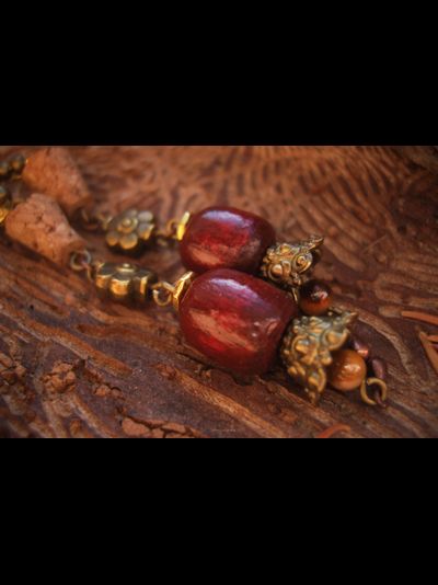 Бохо-серьги "Вино из шиповника" с тигровым глазом и дисками гитарных струн