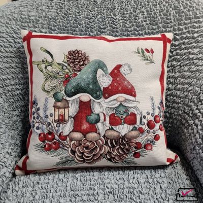 Наволочка Гобелен декоративная, 45х45 см. Гномы Парочка , серебро.