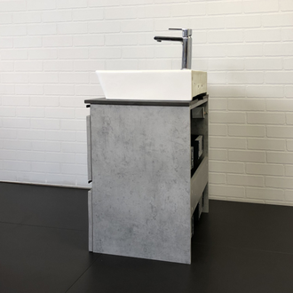 Тумба-умывальник "Эдинбург-60-2" бетон светлый с черной столешницей, с раковиной COMFORTY 9055RA-50